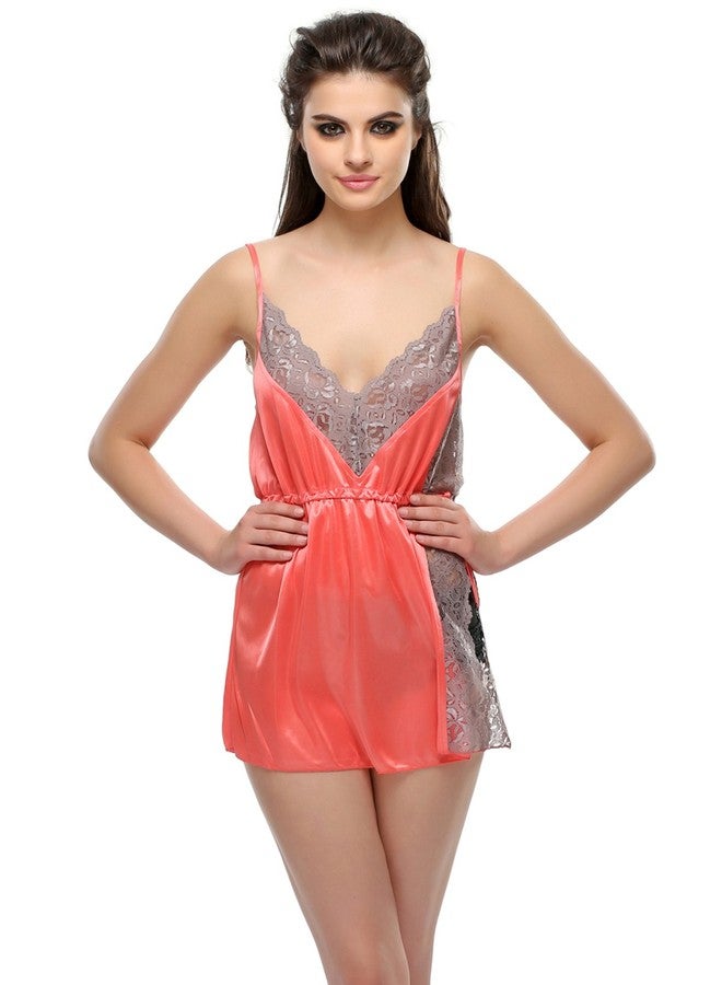 Clovia Women's Satin Babydoll (NS0357P16_Orange_L) - Image 1
